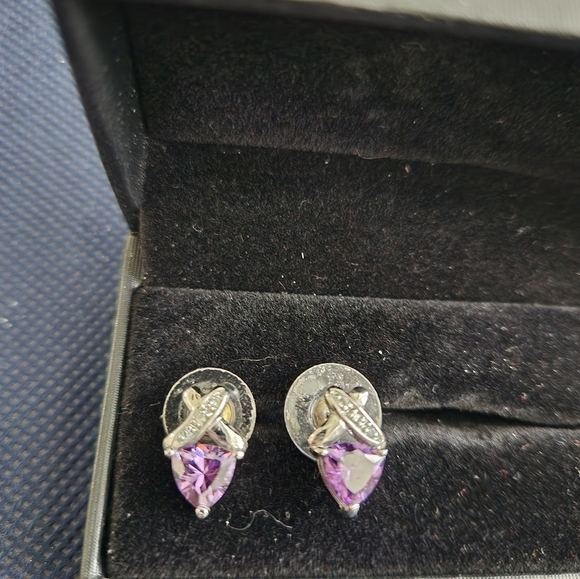 Trillian Genuine Amethyst with Diamonds Post Earrings - Picture 4 of 5